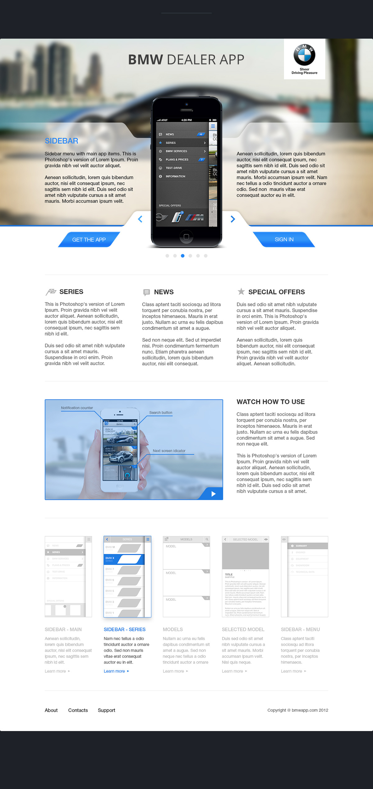 landing Web Website web-design mobile application ios books desktop blue yellow lantern Responsive iphone iPad