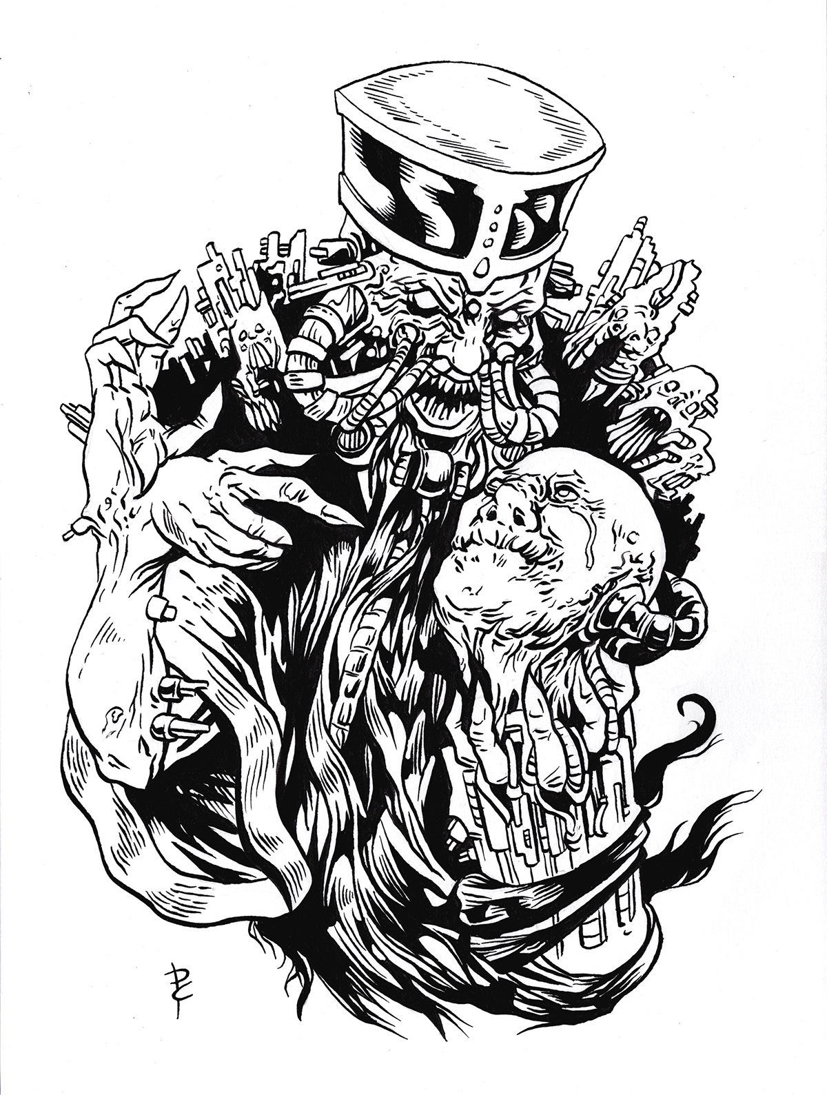 black and white creepy dark Drawing  horror ILLUSTRATION  ink pen surreal weird