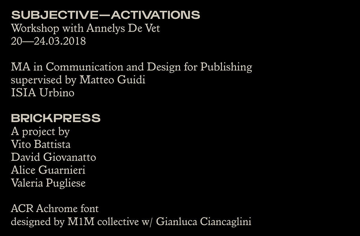 press editorial publishing   Workshop design graphic design  typefaces font book ISIA Urbino