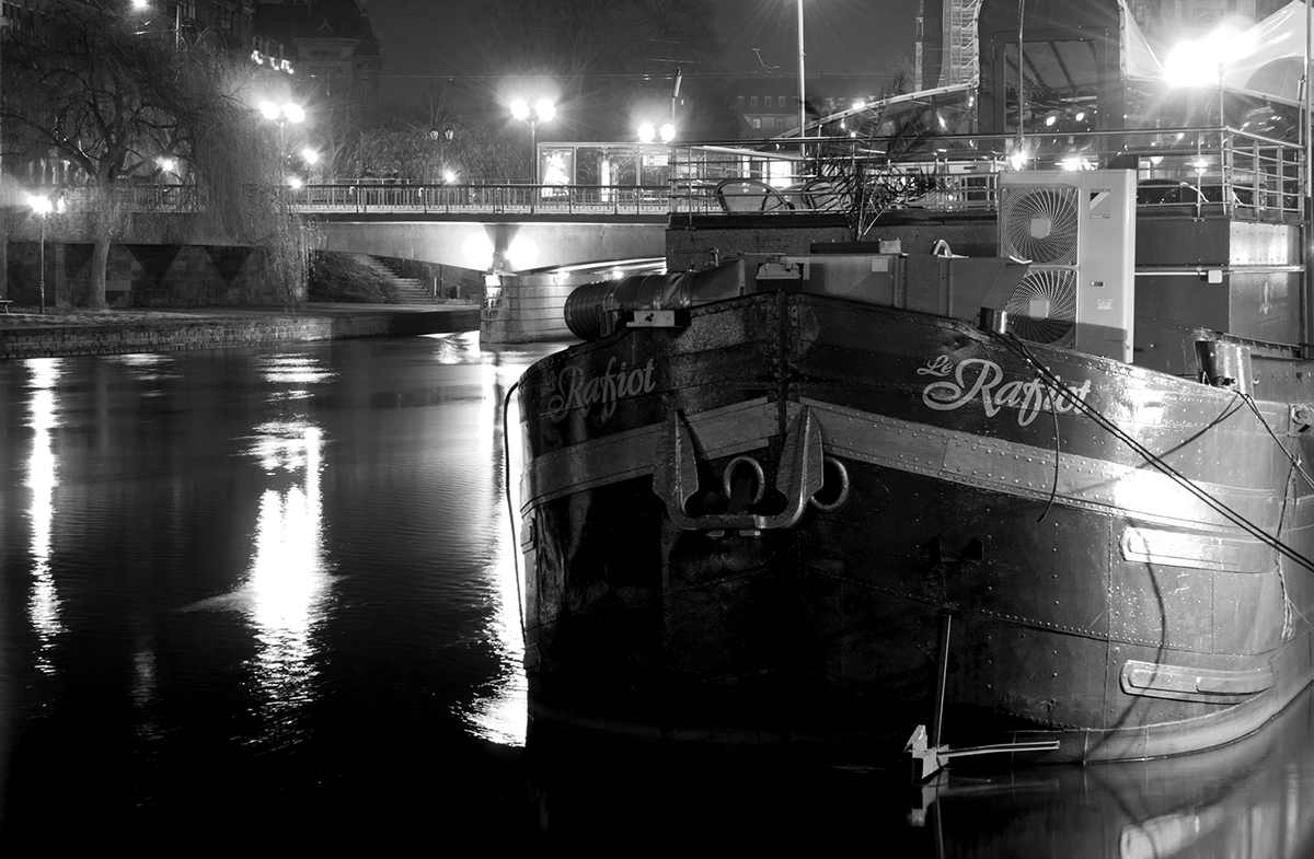 strasbourg strasburg night Picture black and white noir et blanc nuit nocturne midnight photo city Street town alsace france