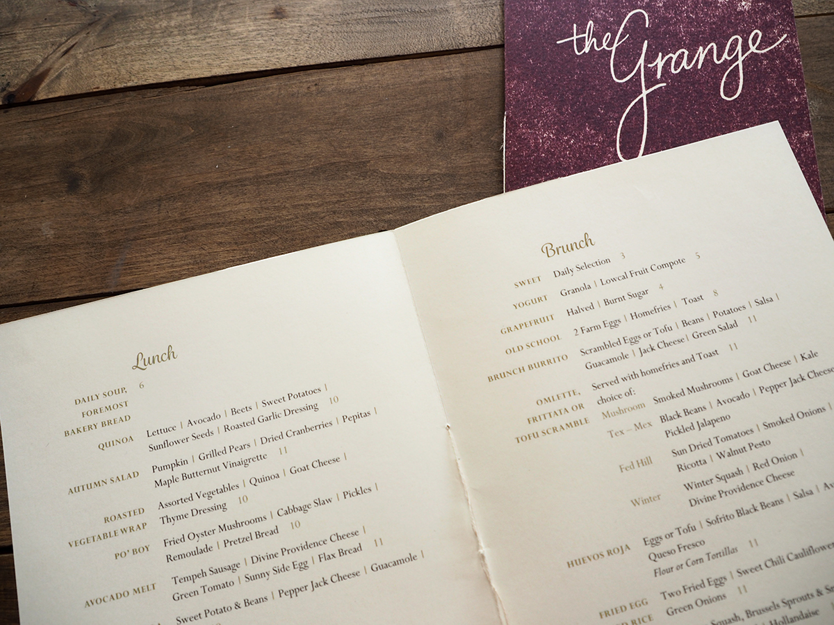 The Grange menu RI Rhode Island Food  Providence menu design redesign