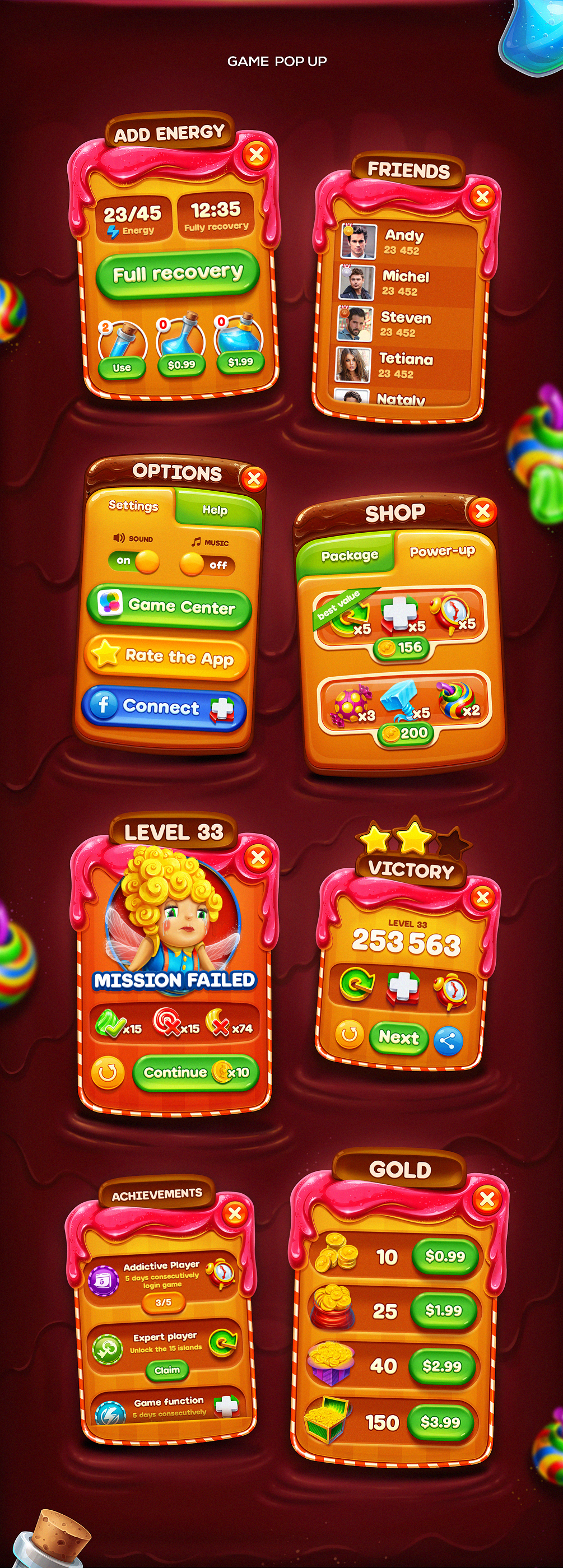 match 3 game ILLUSTRATION  Game Art mobile game Candy cartoon game ui concept art game design 