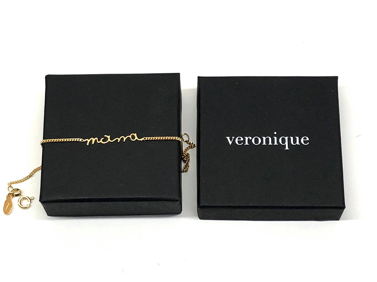 Veronique Jewellery White Didot logo cards gift gold black