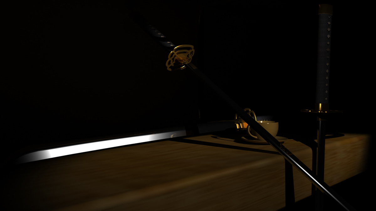 Sword katana 3D model texture lighting