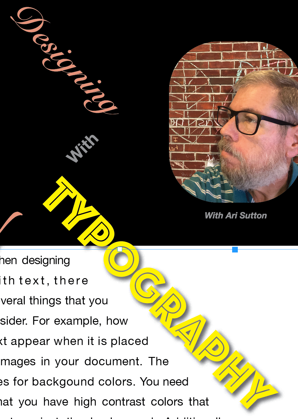 AngledDesign contrast Displayvsbodytext Dropcaps Image Editing text Trackingandkerning typography   Whitetextonblack