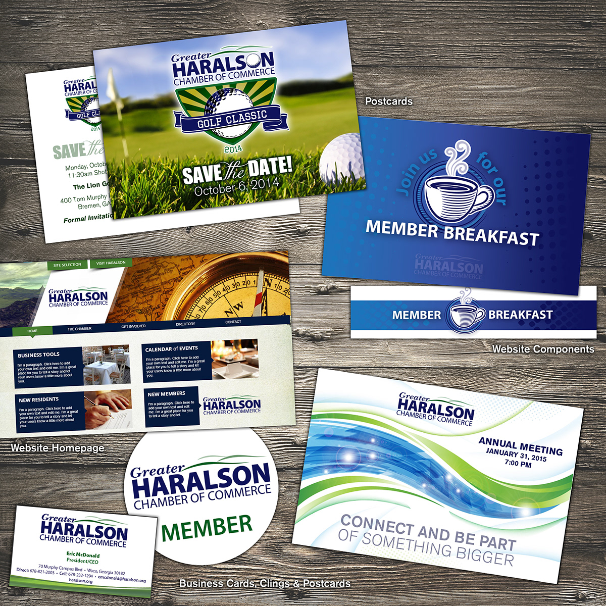 Greater Haralson Chamber Business Cards post cards site Layout print logo visual guide