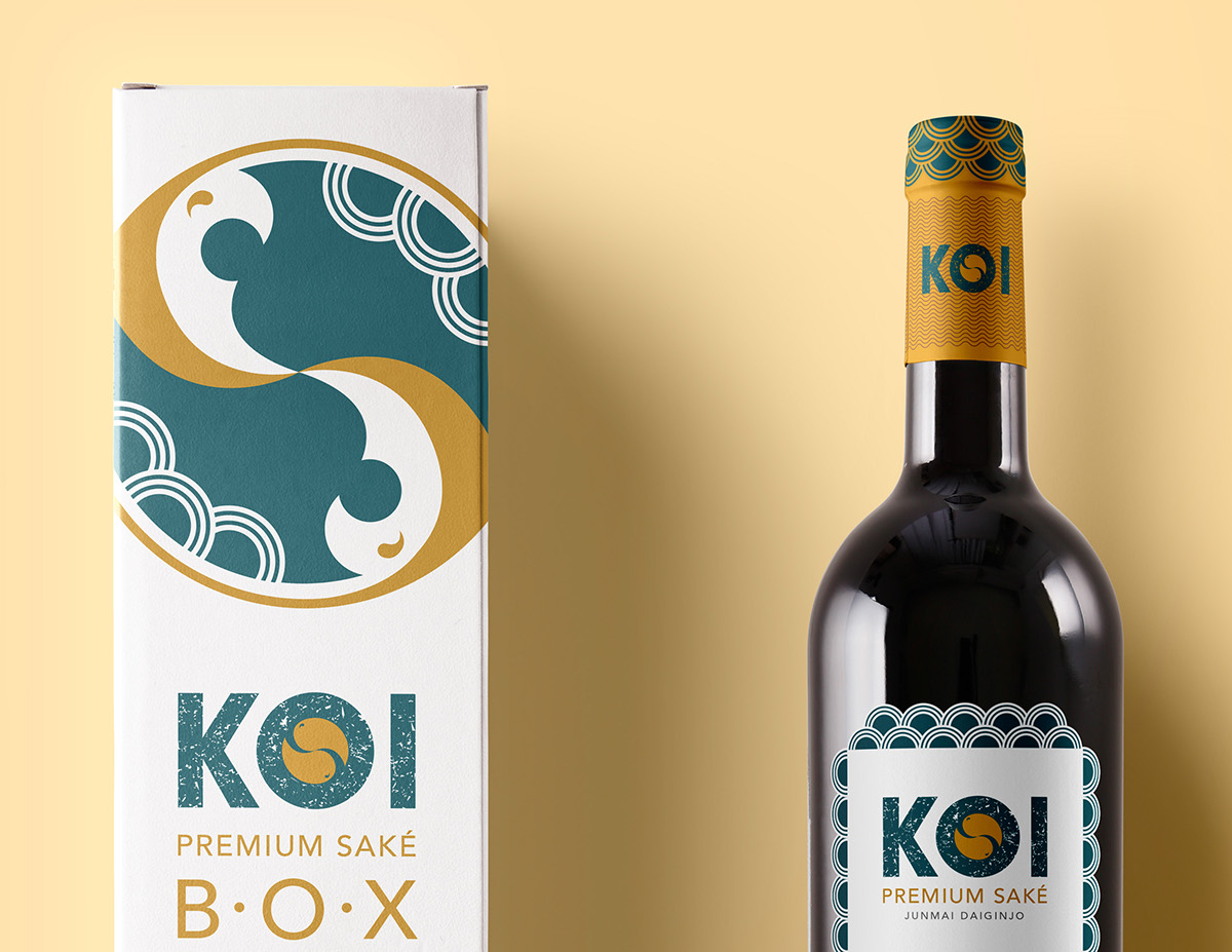 bottle bottle design package design  fish koi japanese Sake box Label KOI FISH Icon logo brand alcohol
