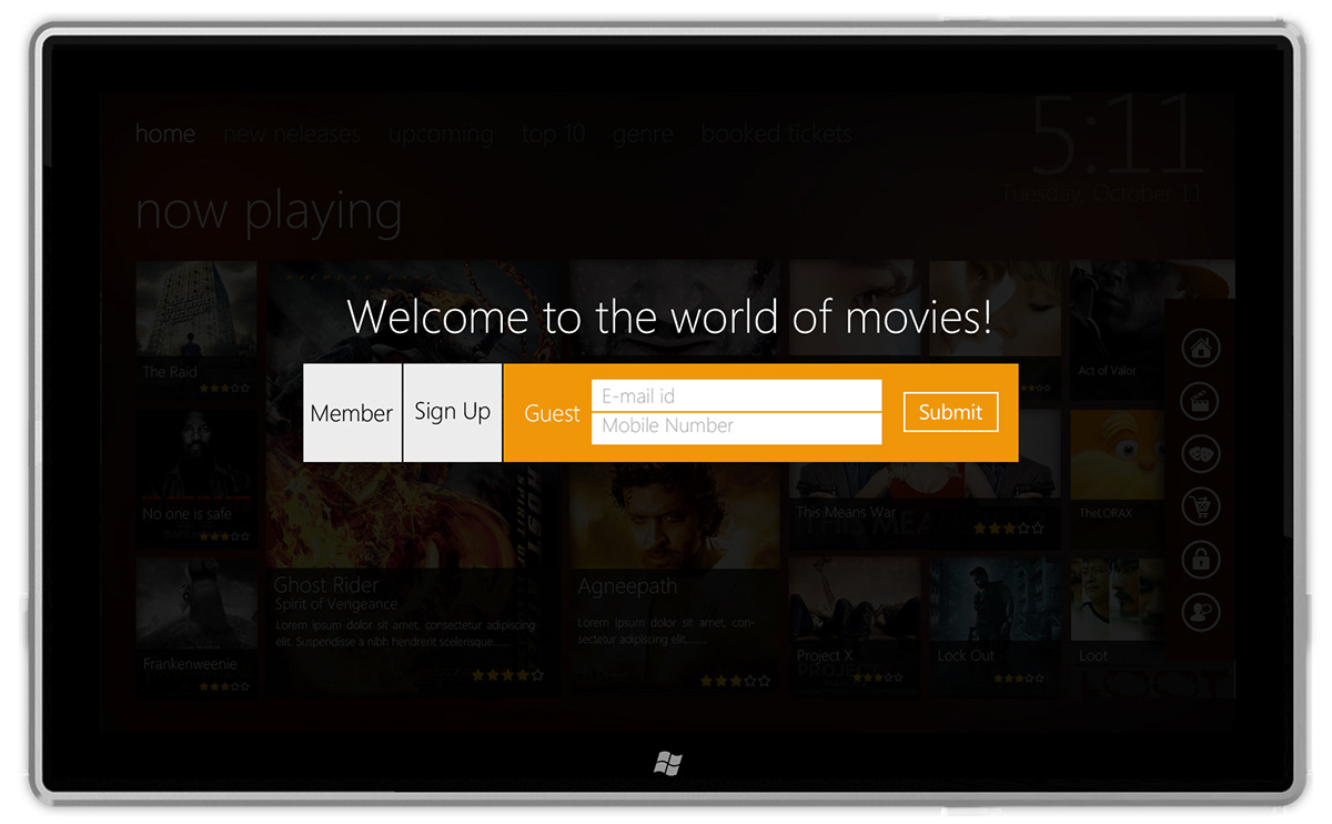 movie booking windows tablet Touch Application cinemas smart booking