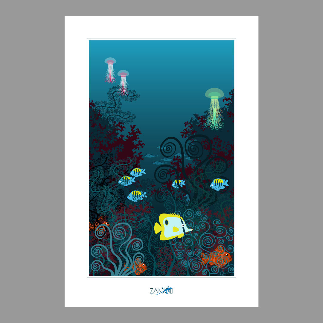 artwork blue Digital Art  fish ILLUSTRATION  Ocean poster sea underwater vector