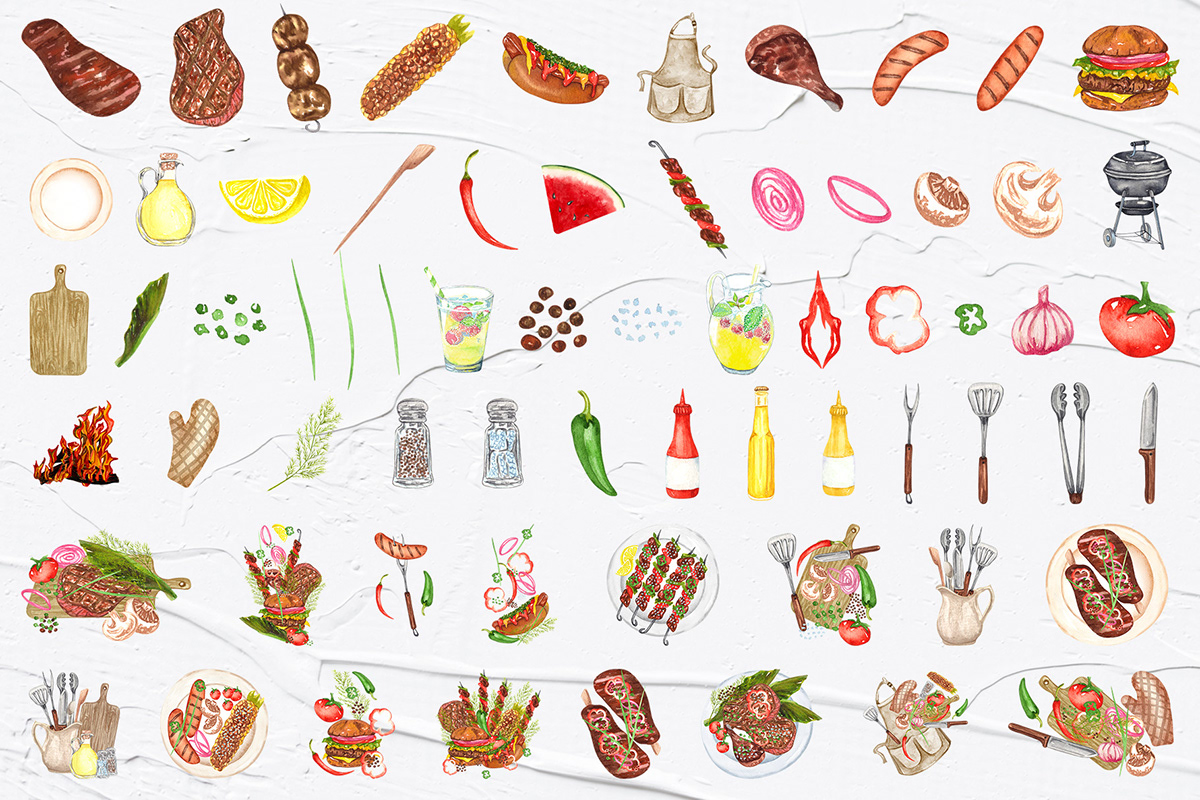 BBQ clipart Food  illustartion meat menu restaurant Social media post table watercolor