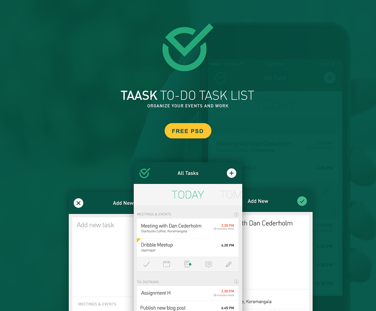 UI ios free app download task meeting Events schedule reminder psd sample