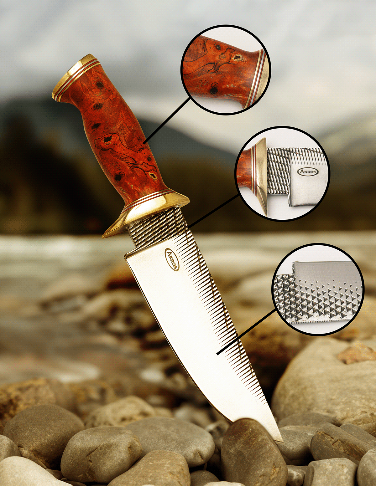 Product Photography knife mountains macro infographic