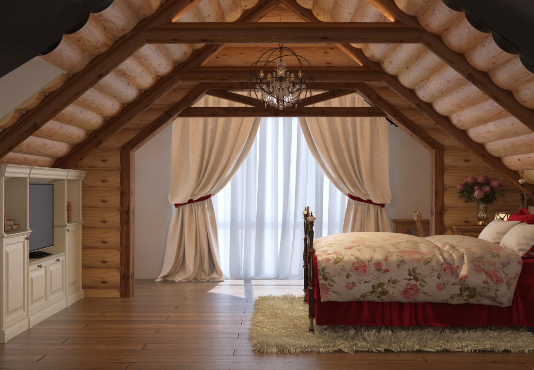 bedroom mansard wooden house дизайн интерьера рустик