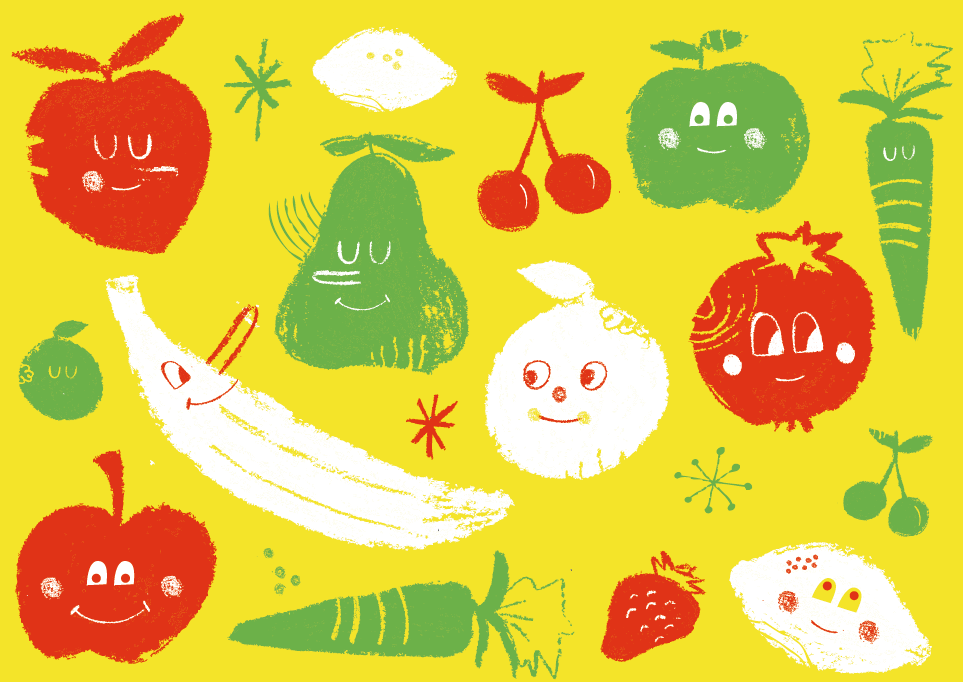 fruits vegggie illustrations colors characters