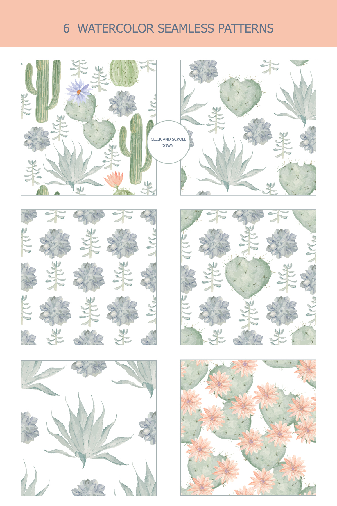 cactus Succulent pattern watercolor hand-drawn seamless wrapping american Mexican card Nature heart textile