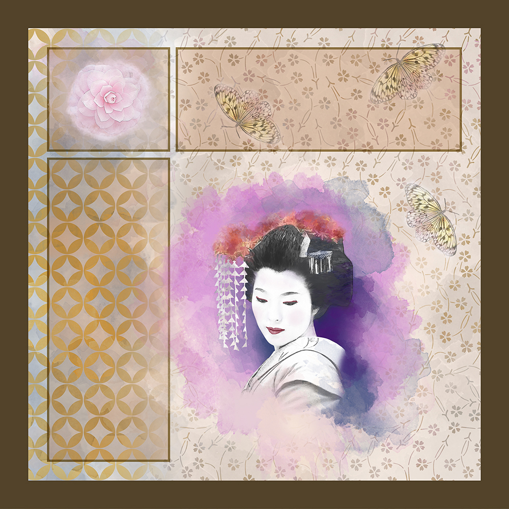 geisha japan Cherry blossoms spring pattern  patterns print Flowers butterflies Umbrella