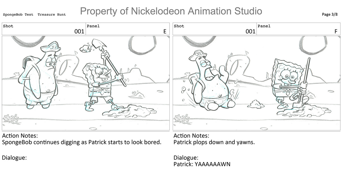 Storyboards samples spongebob squarepants Patrick treasure