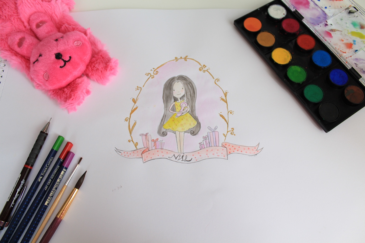 draw handdraw Character pendrawing pencil watercolor pink