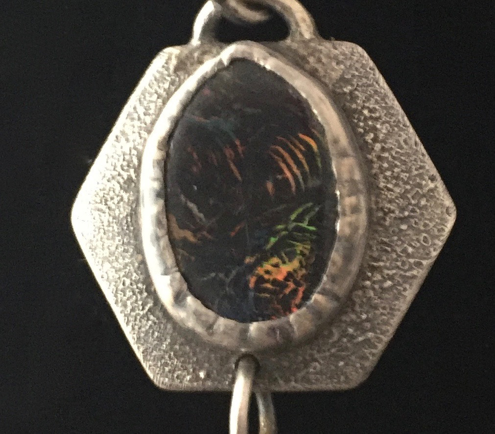 koroit opal Boulder opal opal necklace Opal Jewelry octogon drop pendant textured silver long pendant YNecklace Ancient Jewelry