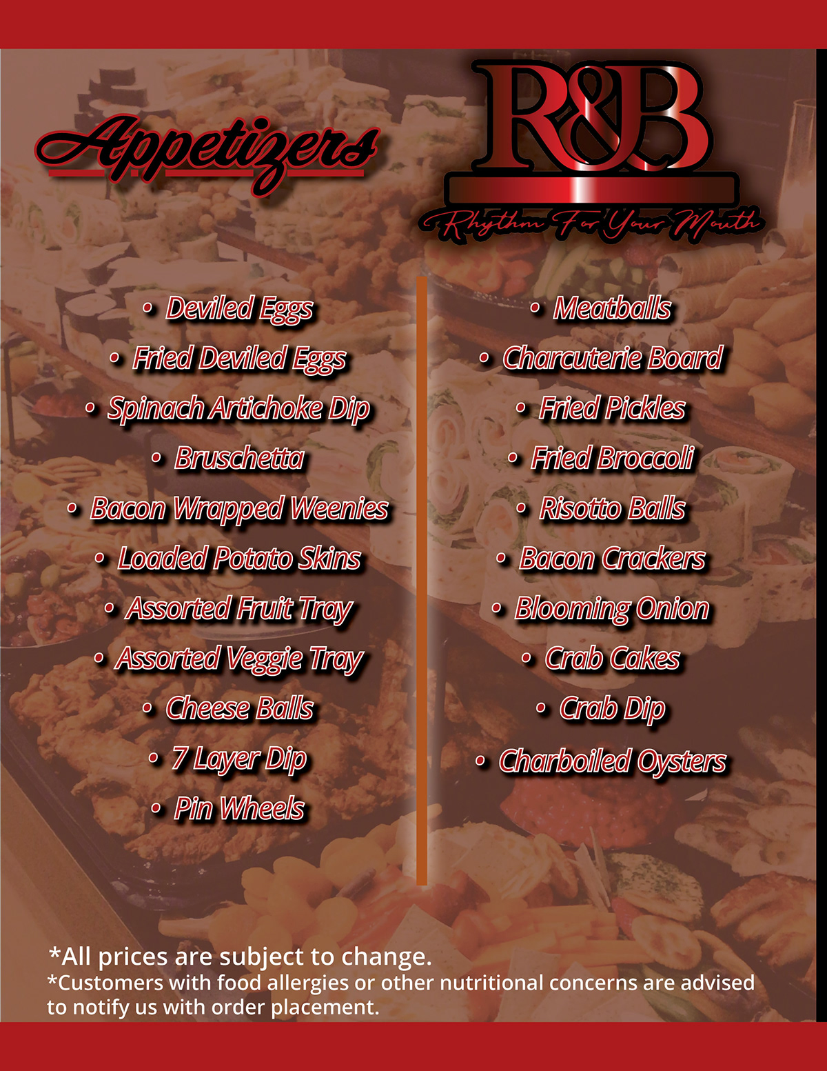 buffet catering cuisine Food  menu R&B soul food taco stand