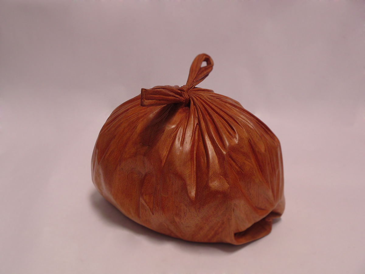 wood wooden bag trash sculpture wooden woodcarving
