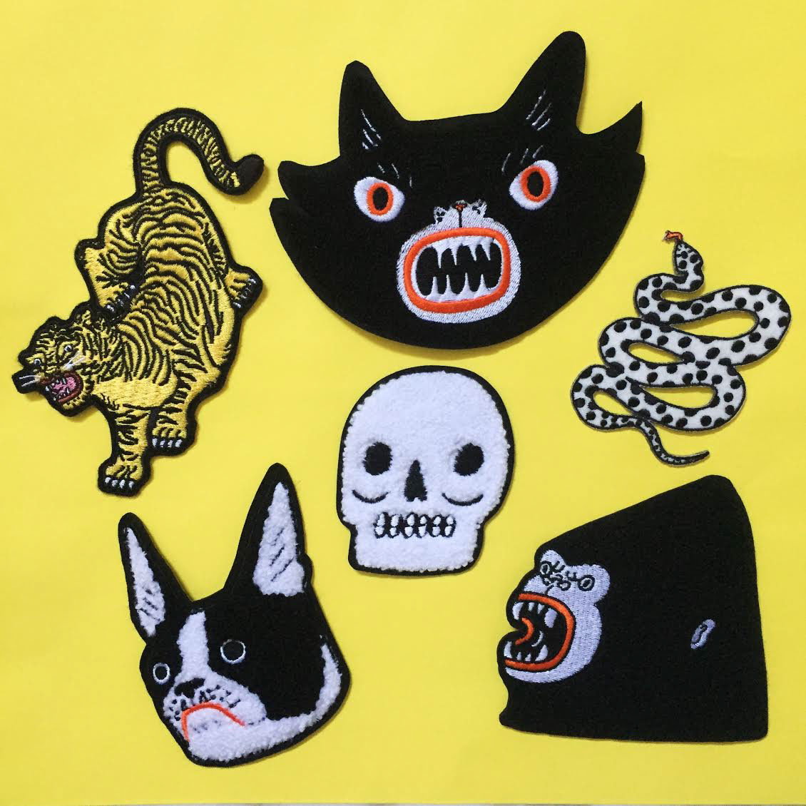patches chenille patches Black Cat snake gorilla boston terrier skull accessories