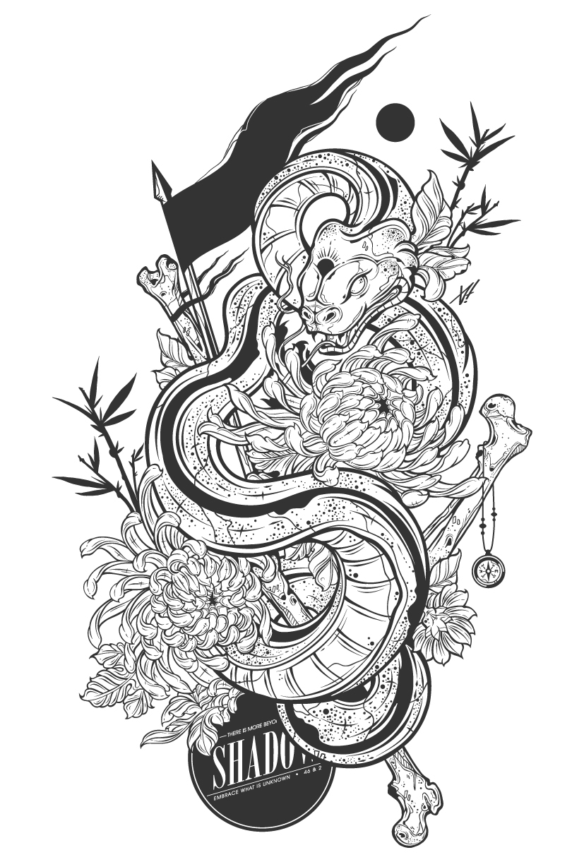 snake vector illustration shadow peony illustration Bone Illustration Vipe dark flag t shirt design screen print design vector floral illustration snake tattoo design