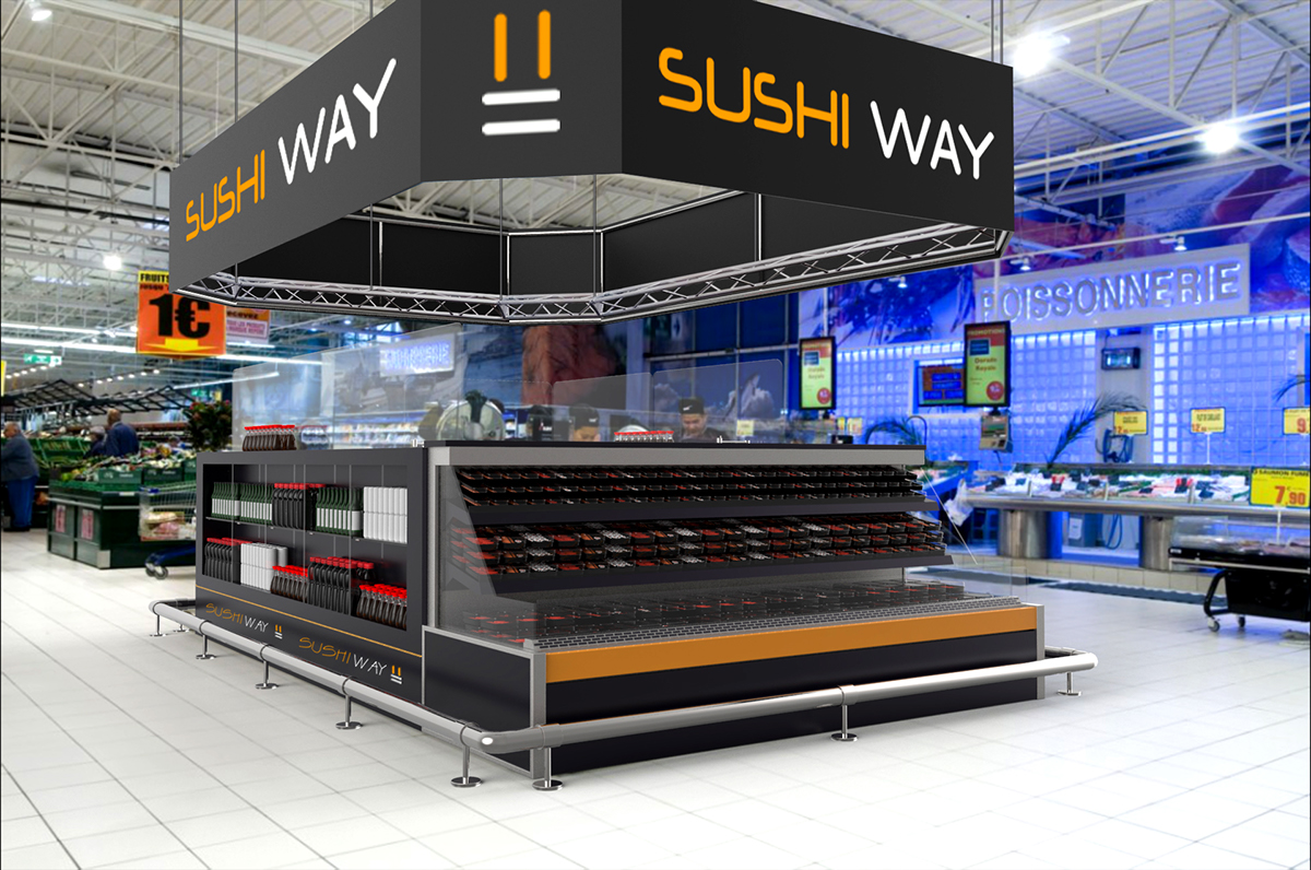 Sushi japan Stand take away supermercato market 3D model 3D design107 fish Sashimi