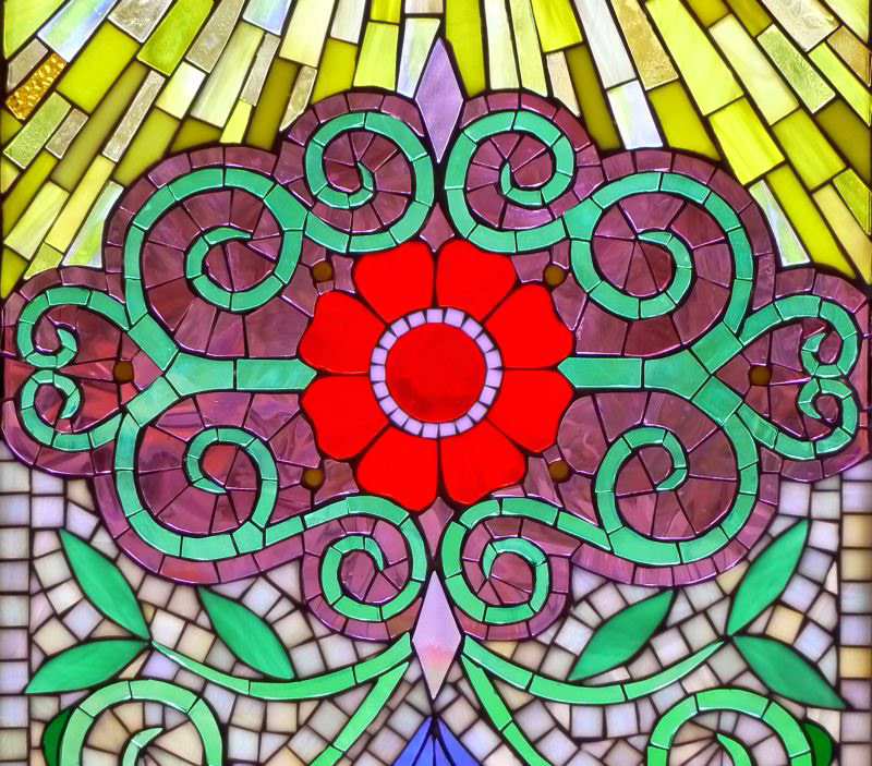 stained glass mosaic Window Sun flower Lotus Buddhist RECYCLED