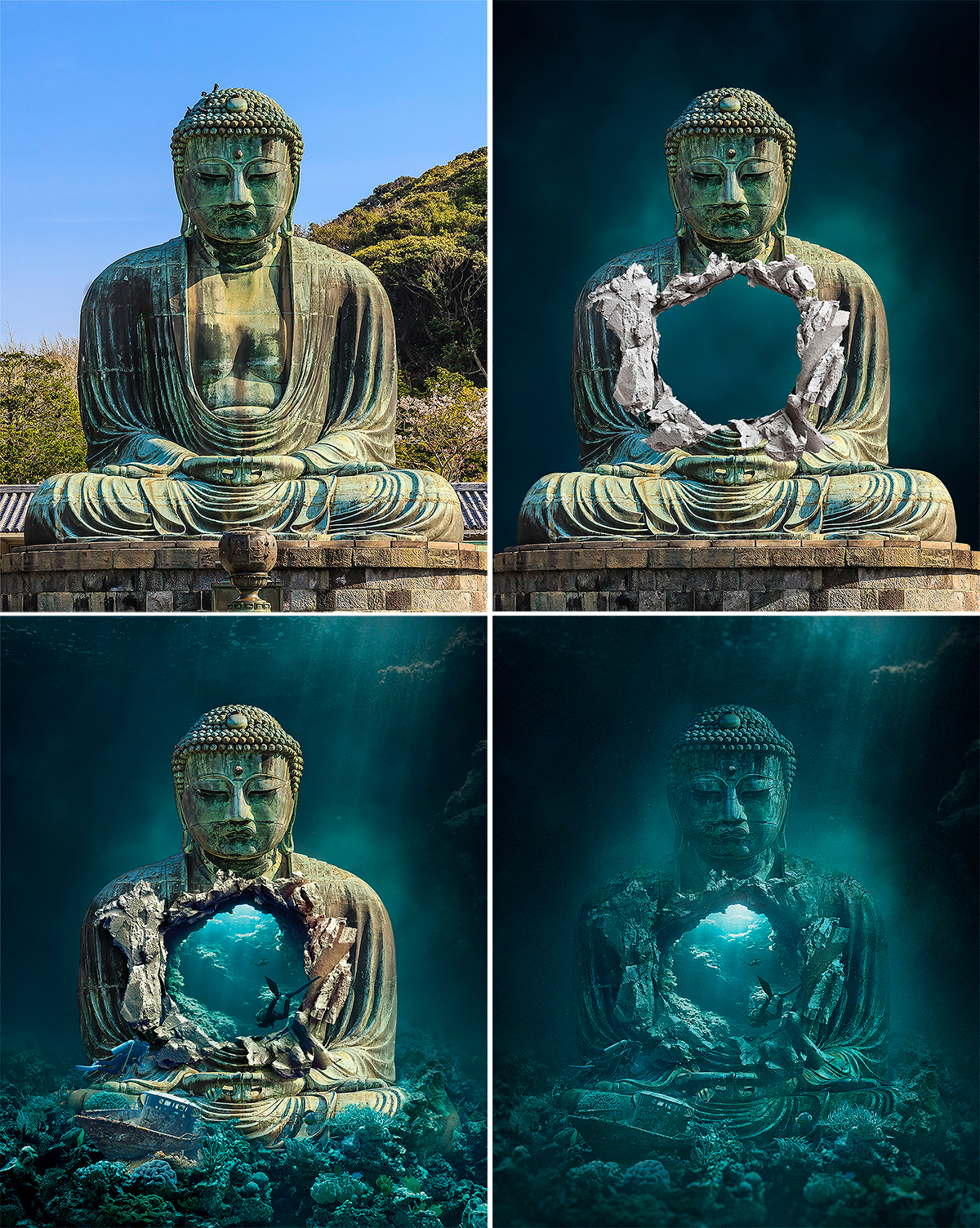 Buddha underwater deep sea diving diver 数字艺术 插图 艺术 平面设计 的Photoshop
