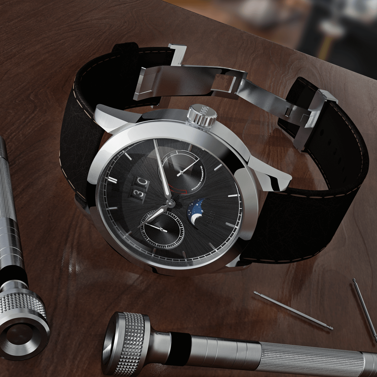 watch Watches Moon Phase date mechanical rendering 3d modeling watch design