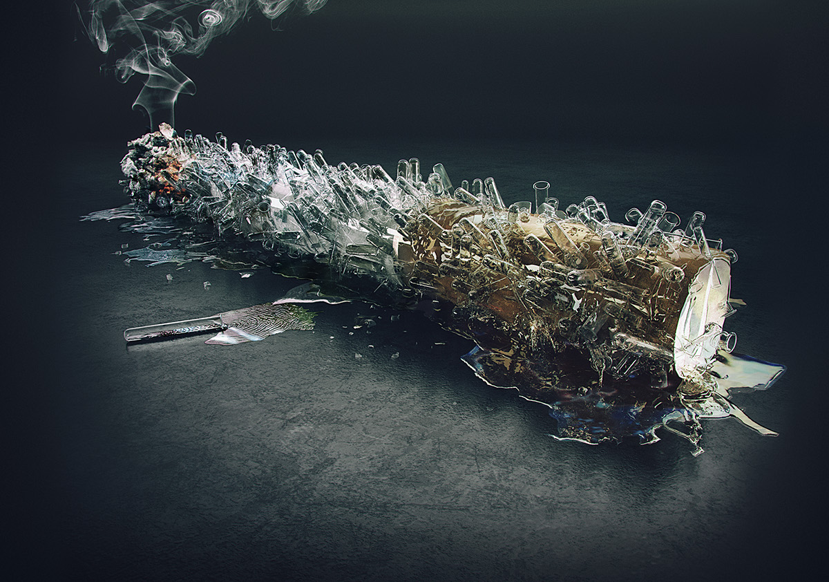 gross nasty cigarette studio atlanta atl CGI Zbrush 3D Sculpt teeth smoke Liquid particles grunge