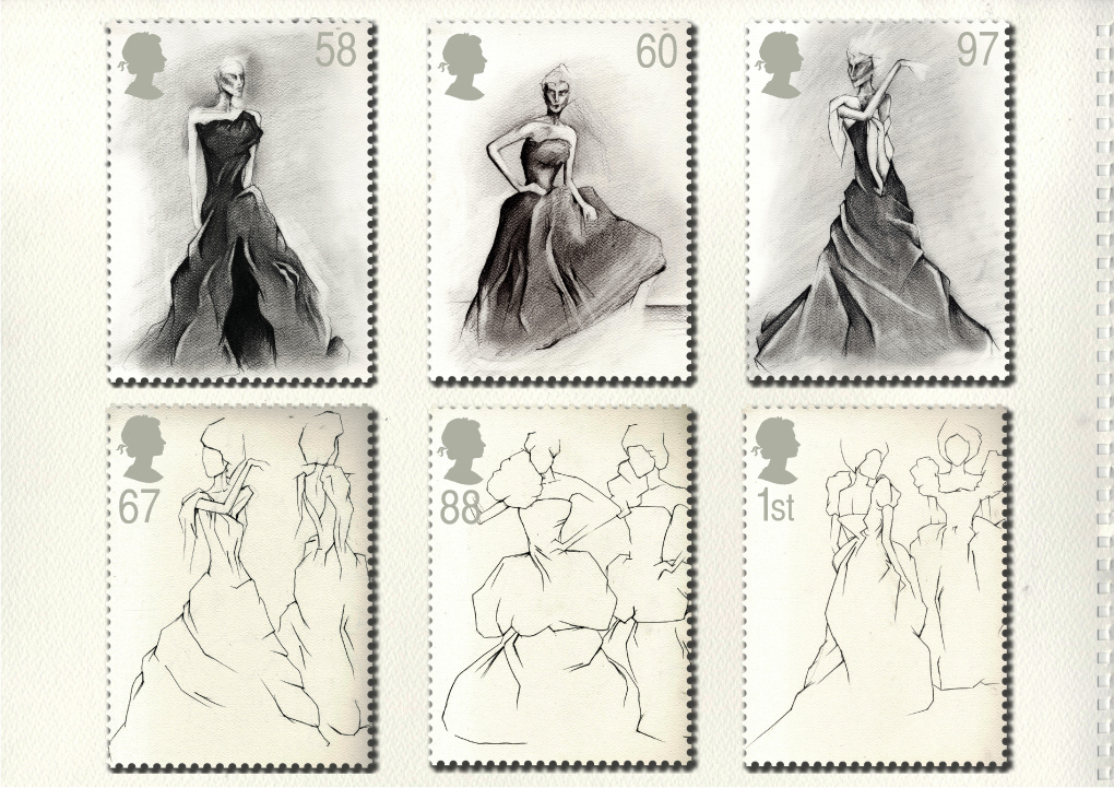 postage stamps UK Rsa alexander mcqueen woman London royalmail Style dress pencil