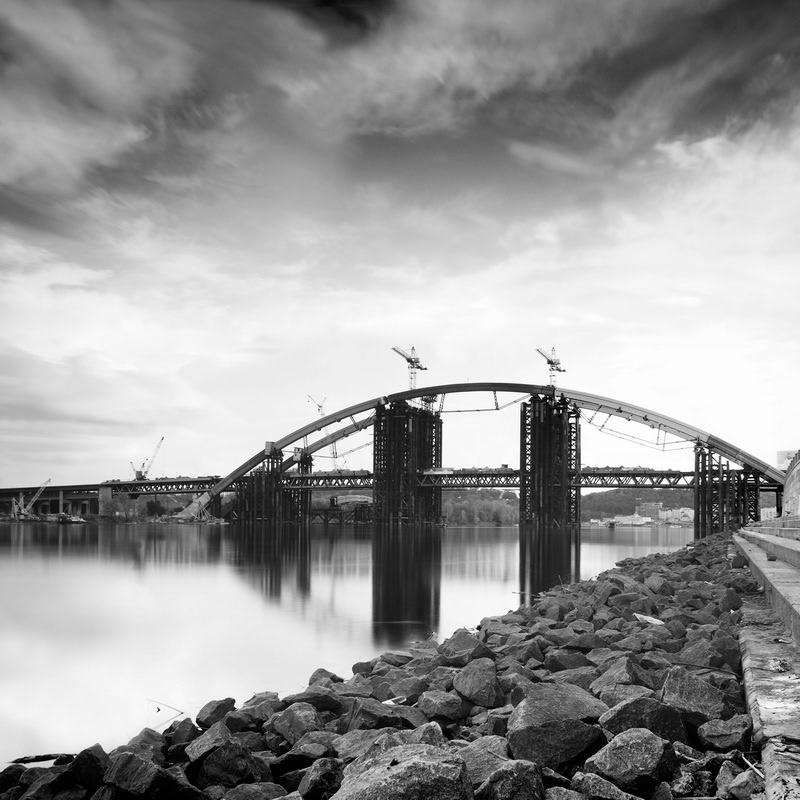 black and white daytime long exposure fine art photography long exposure Minimalism monochrome kiev ukraine bridge traveling