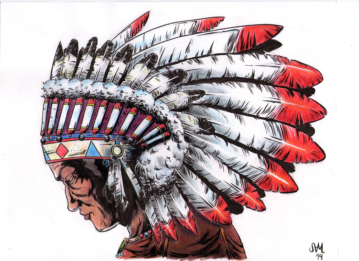 headdress native headdress native american Native pencils colors headgear warchief tribe India ink ink