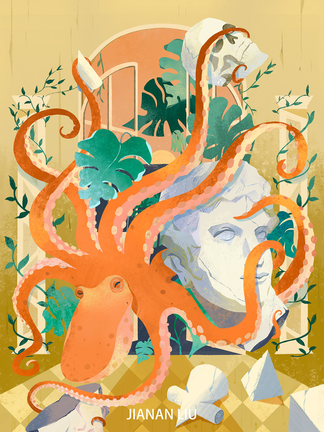 digitalart DigitalIllustration Drawing  fantasy garden ILLUSTRATION  octopus selfexploring 原创  插画