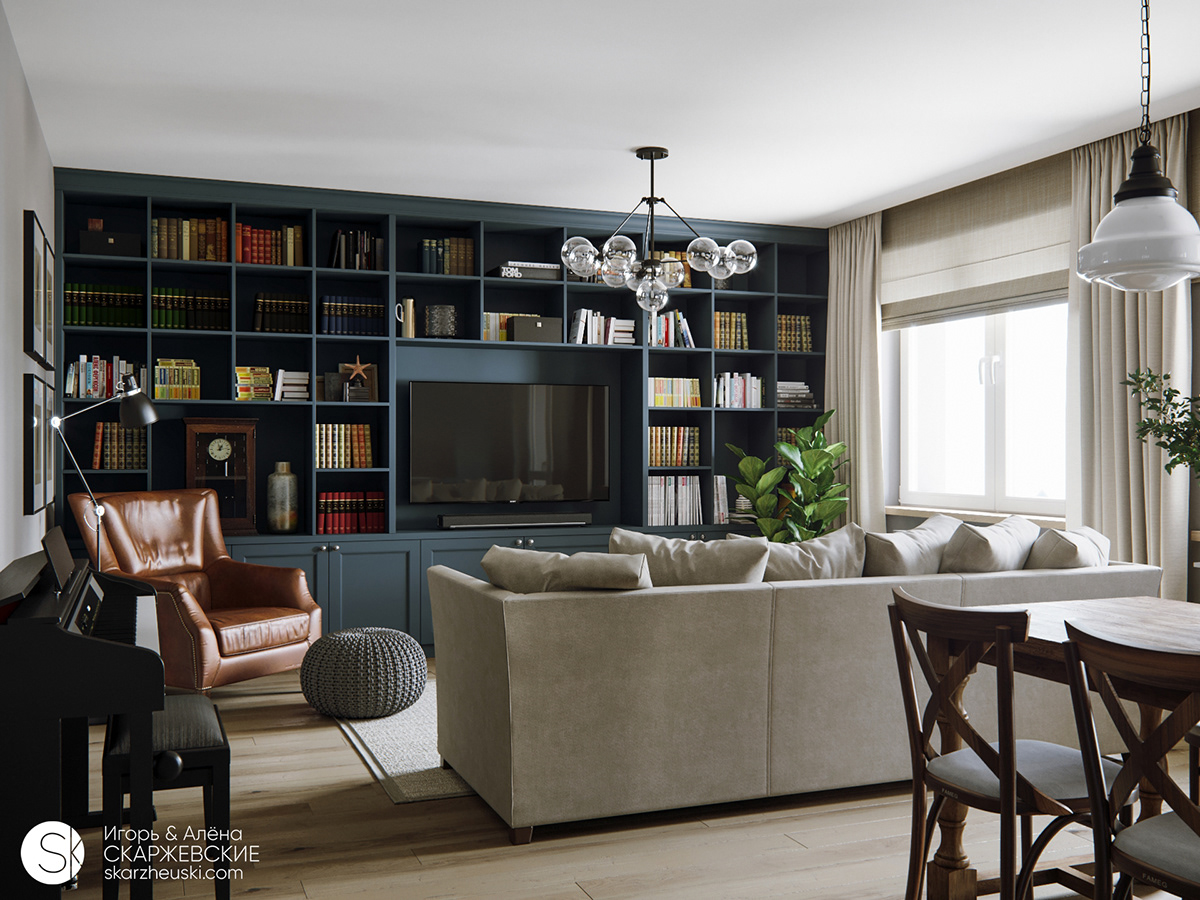 Interior design apartment american corona renderer corona visualisation minsk modern classic american classic