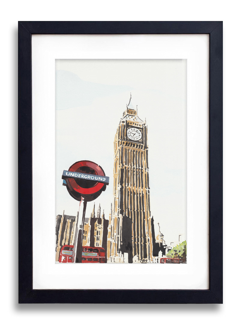 watercolour London pub bt tower Elizabeth Tower robin