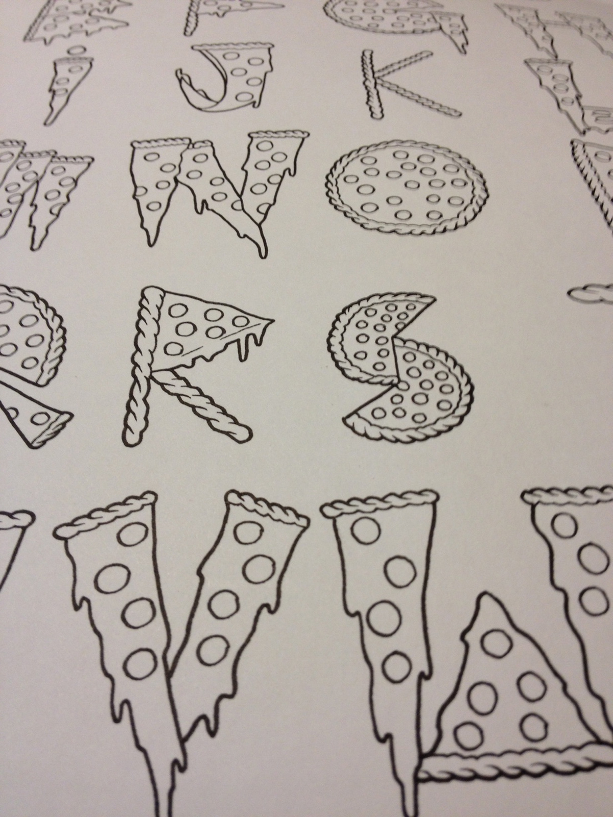 Pizza font slice pie Cheese drip pepperoni ZA cheesy type Typeface handdrawn drawn micron pen