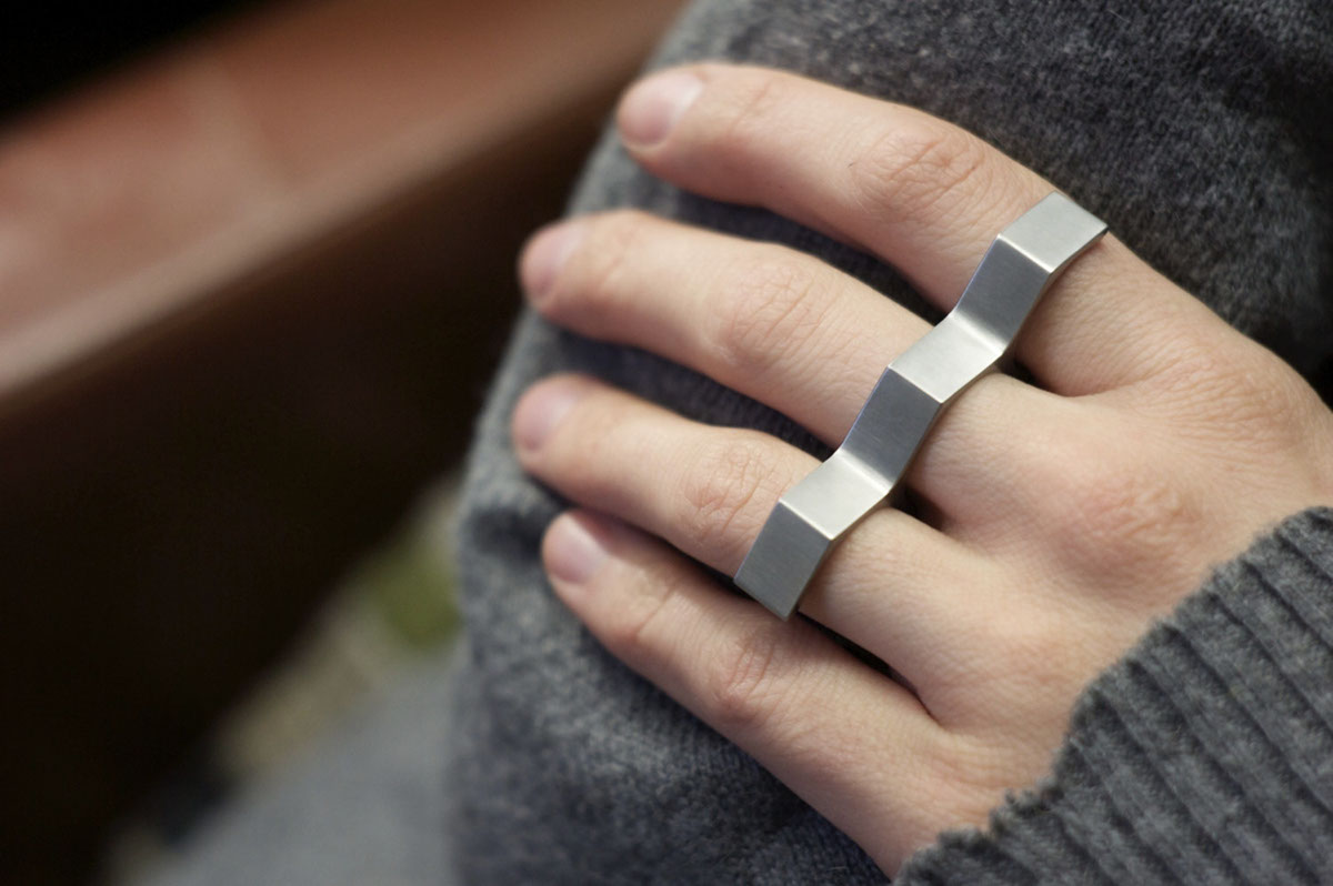 ring titanium ring three finger ring geometry hex ring molecule ring jewelry jewelery craft art