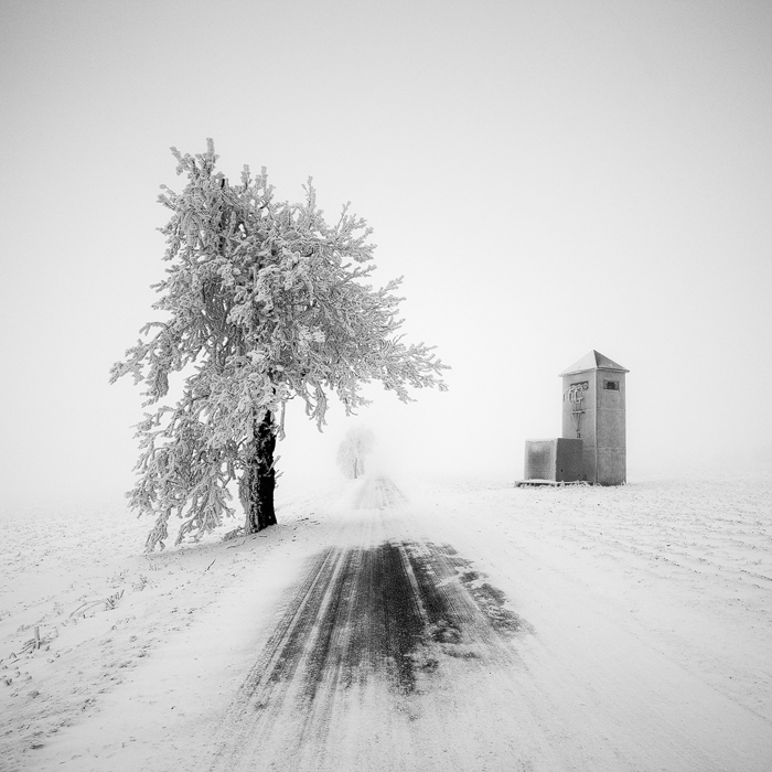winter winterscape Landscape black and white snow trees Czech Republic fine art road martin rak mist fog frost cold long exposure