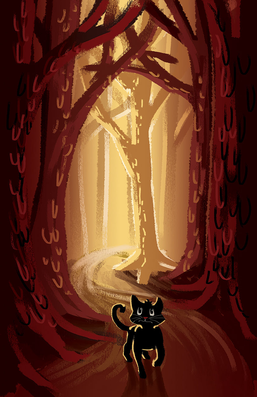 inktober Halloween digital painting lost kitten Cat Black Cat