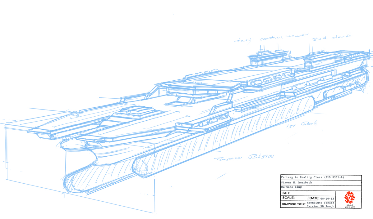 Aircraft carrier moonlight sonata future science fiction Military concept