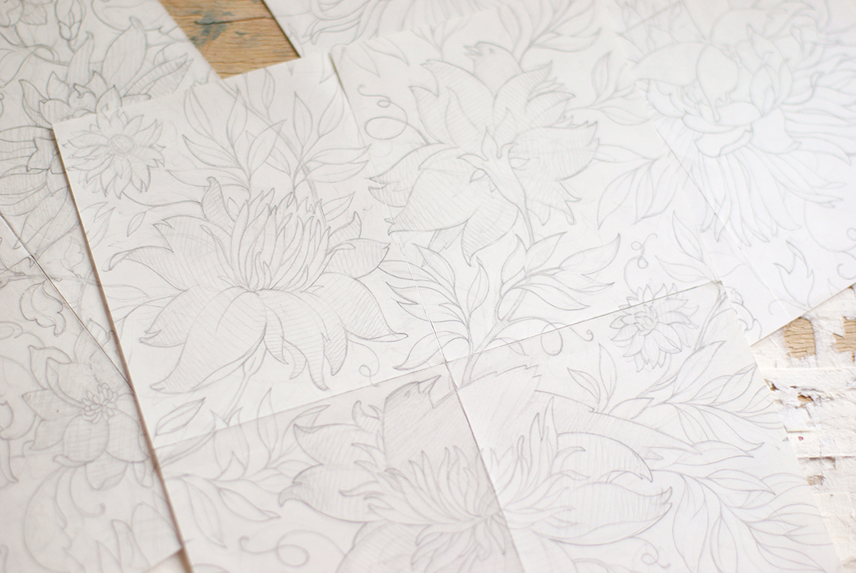 Hand pencil drawing - sketch for a pattern design.