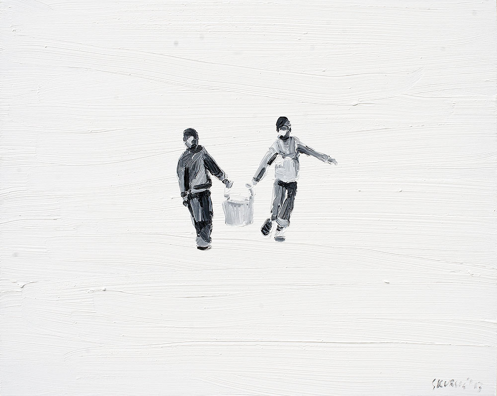 painting Skurski red corridor gallery black & white figure leszek skurski