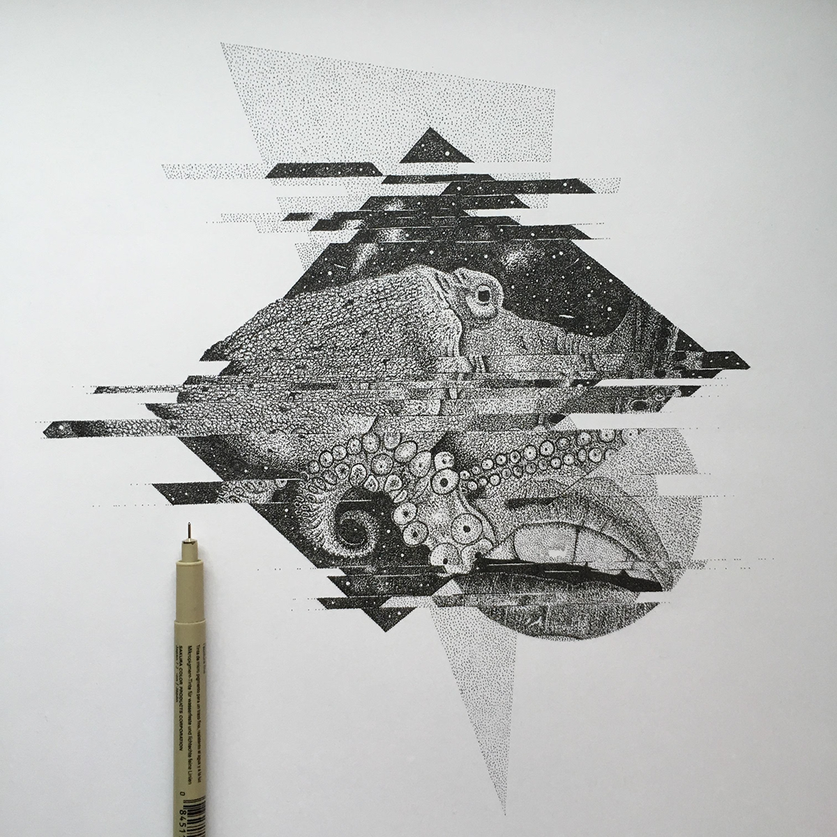 art graphic design artist dotwork dots ink tattoo pen black geometry Glitch universe