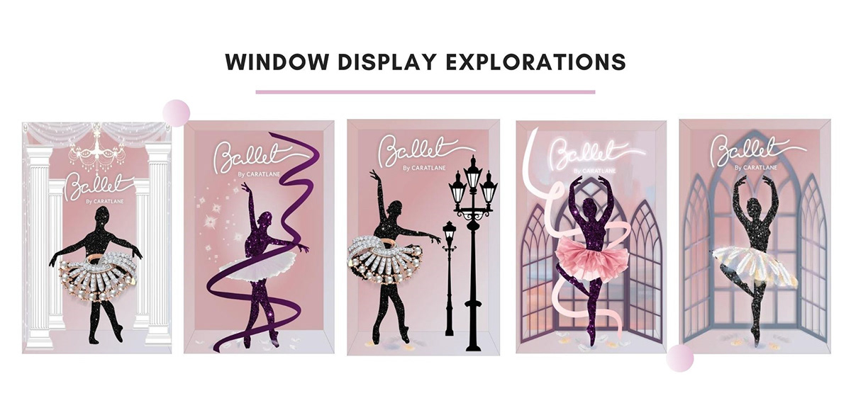 Ballet Collection caratlane merchandising niche design Visual Merchandising vm window design Window Display