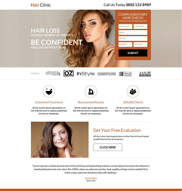 elementor hair clinic landing page landing page design Product Page responsive landing page sales funnel squeeze page WordPress Landing Wordpress Website