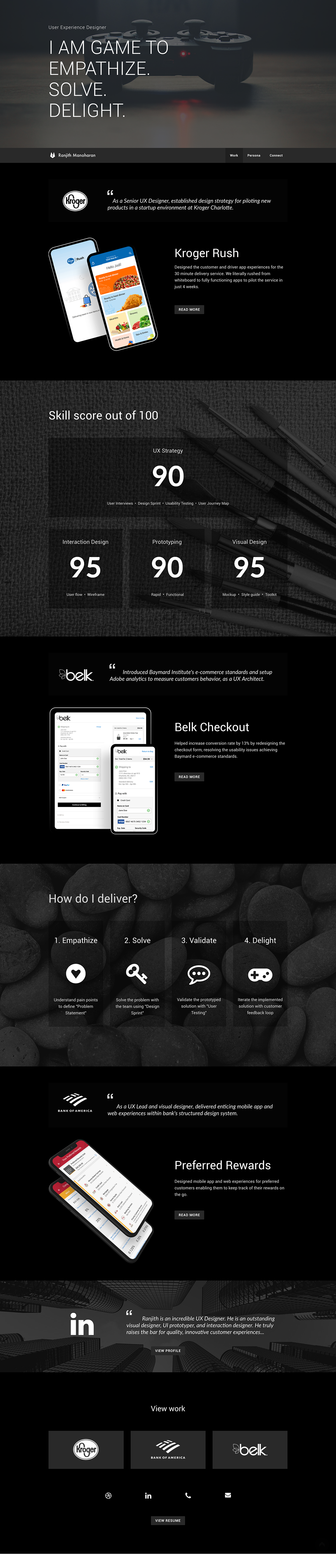 portfolio UX Designer dark theme Web Design  Responsive Bank of America kroger Belk Shopping banking