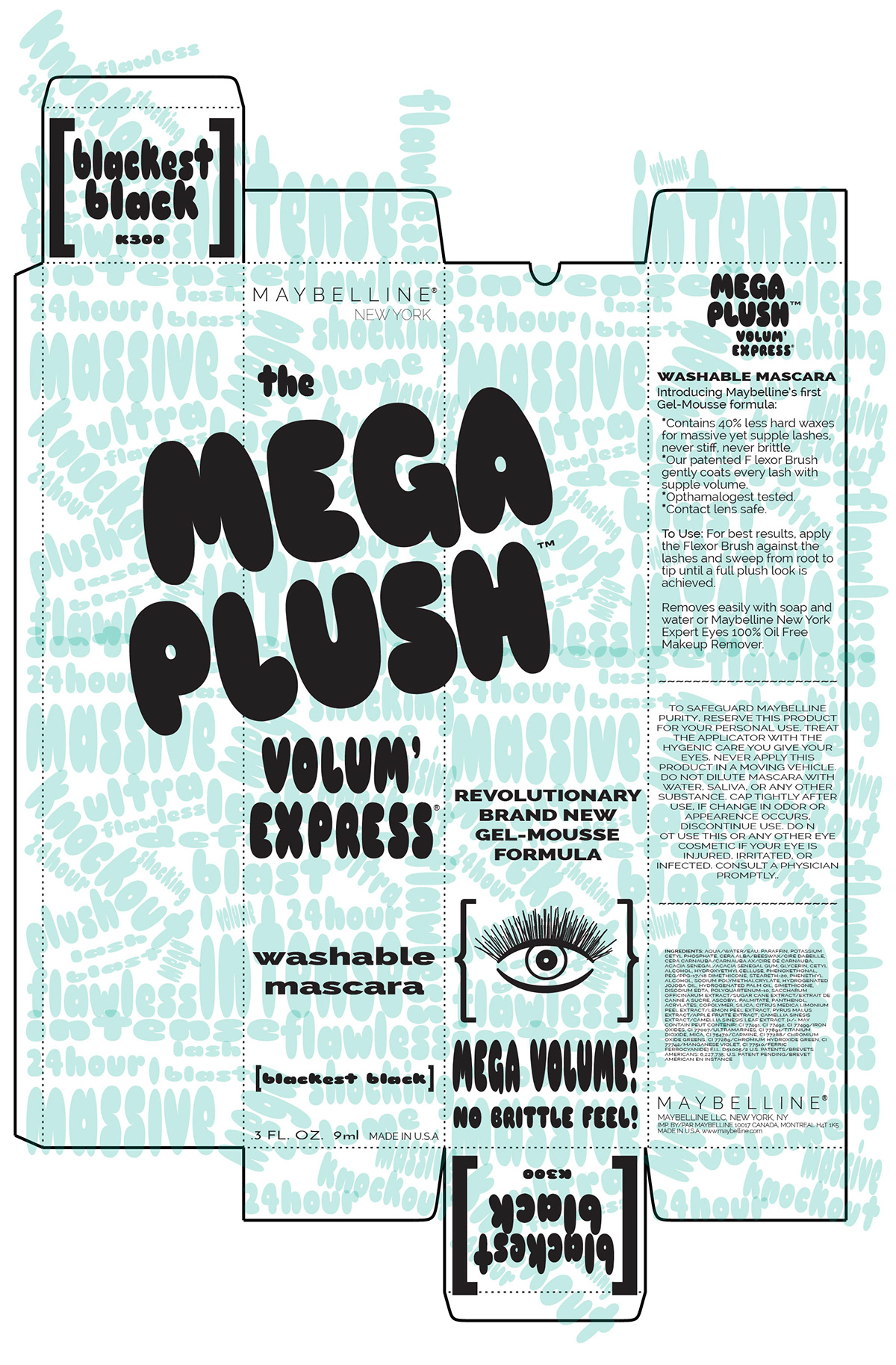 Maybelline mascara mega plush mascara typographic package design type design typography packaging design mascara packaging maybelline mega plush typyographic mascara design